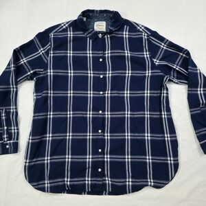 Jachs Girlfriend Navy Plaid Flannel Women's XXL Soft Casual Cottage Minimalist